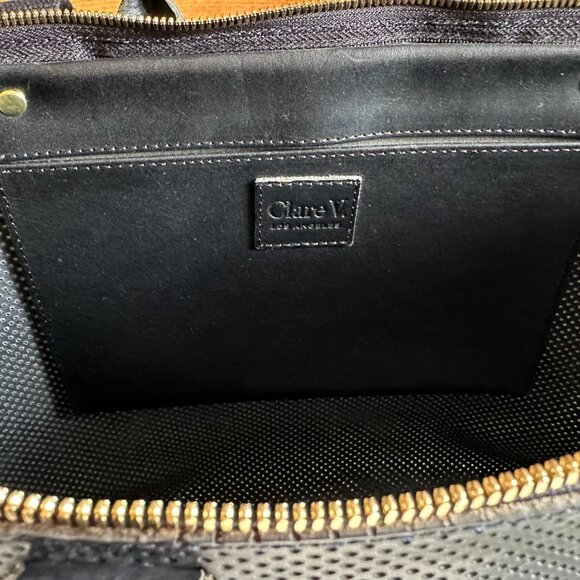 Clare V. Le Zip Sac in Black Perf Leather w/Black  Cotton Webbing Straps - Picture 3 of 9